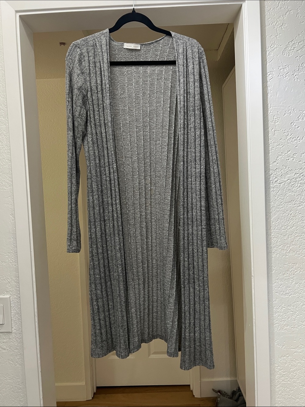 emory park Gray Ribbed Open-Front Long Cardigan / duster